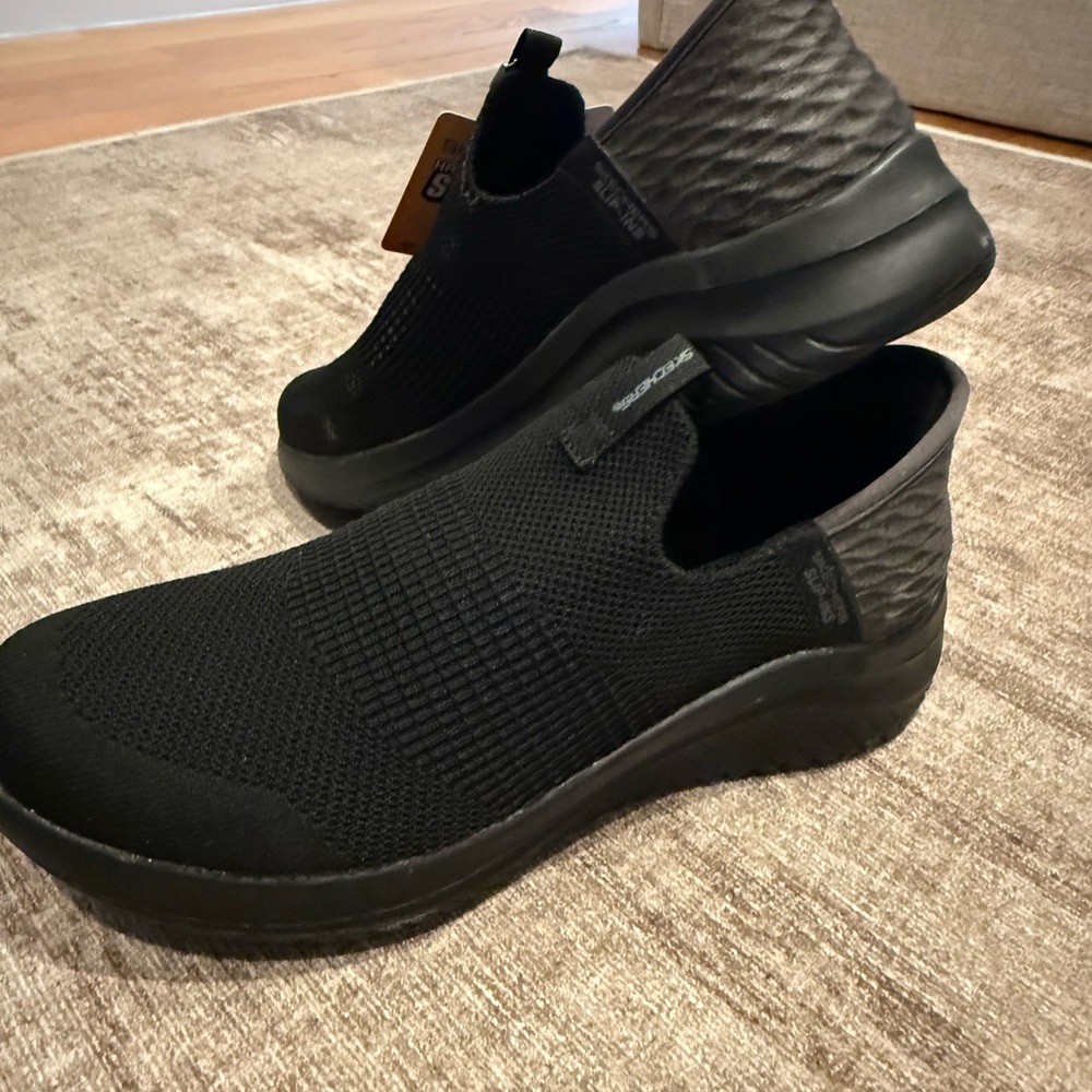 New! Skechers Kids Black Slip-On Sneakers with Cushioned Sole